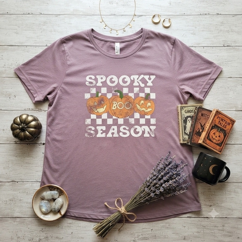 Mighty Fine Spooky Season Halloween Pumpkin Graphic Tee Gray Womens 0X Plus Size